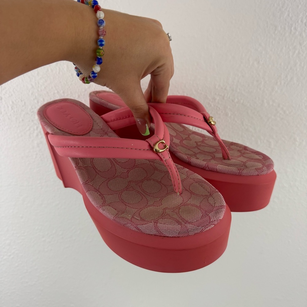 COACH Taffy Pink Leather Y2K Franki Monogram Platform Sandal Flip Flops
